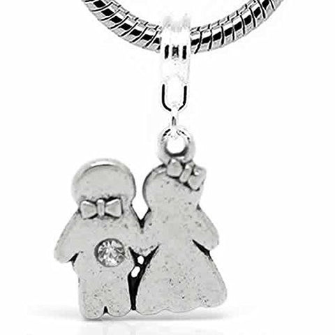 Bride and Groom W/clear  Crystal Dangle Bead Spacer For Snake Chain Charm Bracelet - Sexy Sparkles Fashion Jewelry - 1