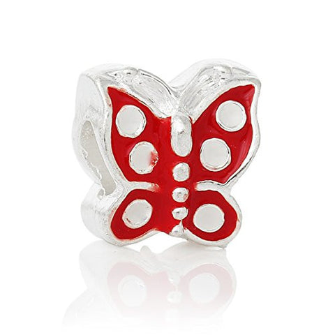 Red Enamel Mother's Day Butterfly European Bead Compatible for Most European Snake Chain Bracelet - Sexy Sparkles Fashion Jewelry - 1