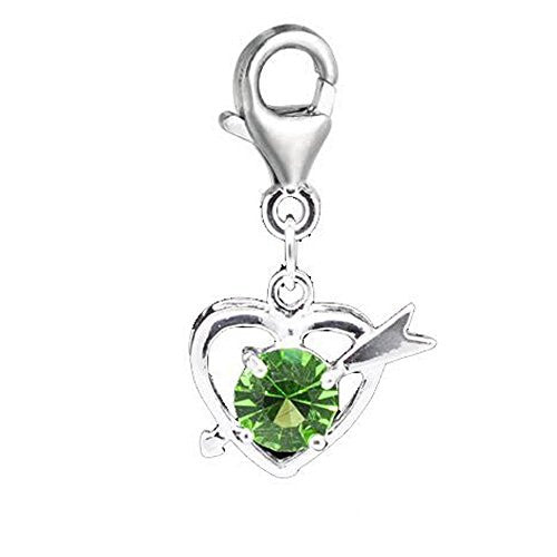 Clip on August Birthstone Charm Pendant for European Jewelry w/ Lobster Clasp