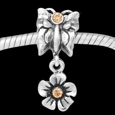 Butterfly W/topaz  Crystals Dangle Charm European Bead Compatible for Most European Snake Chain Bracelet - Sexy Sparkles Fashion Jewelry - 2