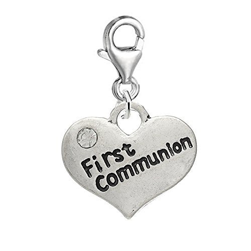 2 Sided First Communion Heart Clip on Pendant Charm for Bracelet or Necklace - Sexy Sparkles Fashion Jewelry