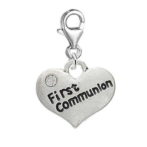 2 Sided First Communion Heart Clip on Pendant Charm for Bracelet or Necklace