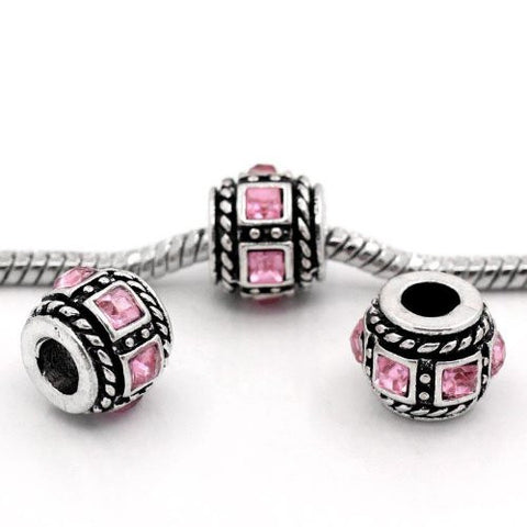 Square Design Pink Crystal European Bead Compatible for Most European Snake Chain Charm Bracelets - Sexy Sparkles Fashion Jewelry - 3