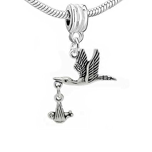 Flying Stork W/dangling Baby Dangle Charm European Bead Compatible for Most European Snake Chain Bracelet - Sexy Sparkles Fashion Jewelry