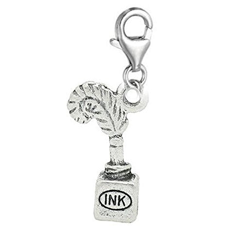Clip on Pen and Ink Bottle Charm Dangle Pendant for European Clip on Charm Jewelry with Lobster Clasp