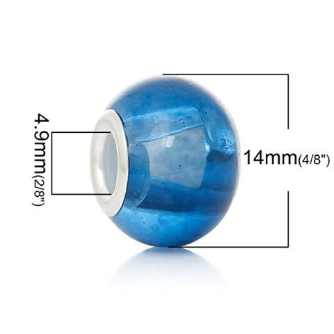 Five (5) Blue Glass European Murano Lampwork Beads Compatible with European Snake Chain Bracelet - Sexy Sparkles Fashion Jewelry - 2