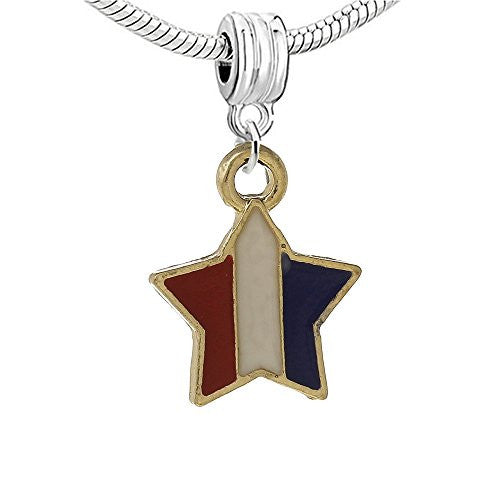 United States American Flag Dangle Charm European Bead Compatible for Most European Snake Chain Bracelet - Sexy Sparkles Fashion Jewelry