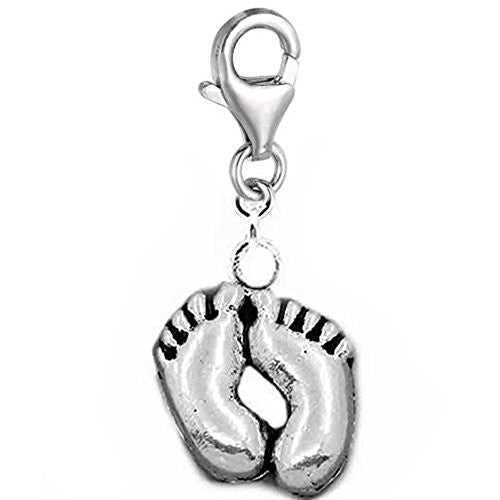 Clip on Baby Feet Dangle Charm Pendant for European Clip on Charm Jewelry w/ Lobster Clasp