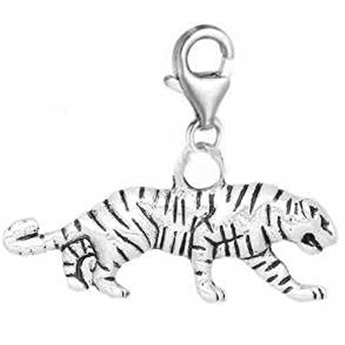 Walking Tiger Pendant for European Clip on Charm Jewelry w/ Lobster Clasp