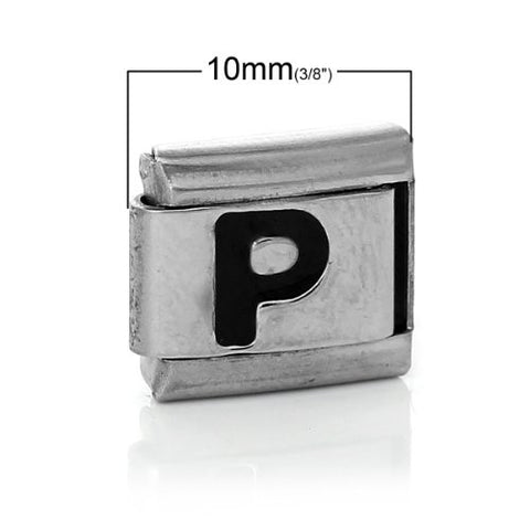 Italian Charm Bracelet Link Square Silver Tone Alphabet Letter (P) - Sexy Sparkles Fashion Jewelry - 2