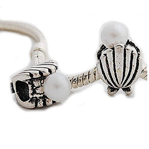 Sea Shell with White Acrylic Pearl Charm Spacer Beads for Snake Chain Charm Bracelet