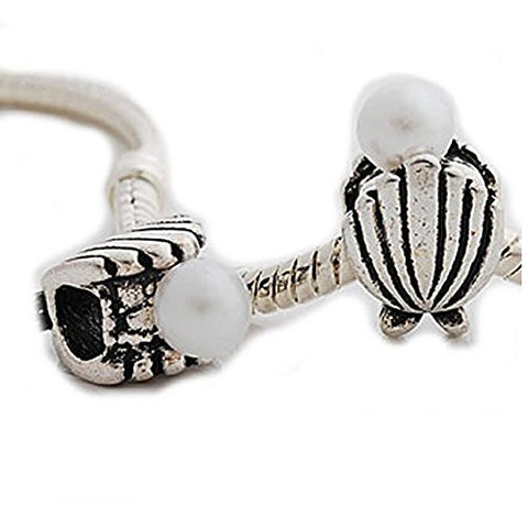 Sea Shell with White Acrylic Pearl Charm Spacer Beads for Snake Chain Charm Bracelet - Sexy Sparkles Fashion Jewelry - 1