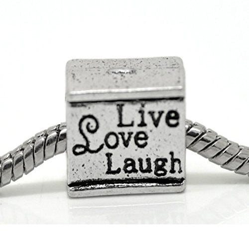 Live Love Laugh Charm Cube European Bead Compatible for Most European Snake Chain Bracelet
