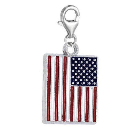 Clip on US Flag Charm Dangle Pendant for European Clip on Charm Jewelry with Lobster Clasp - Sexy Sparkles Fashion Jewelry - 2