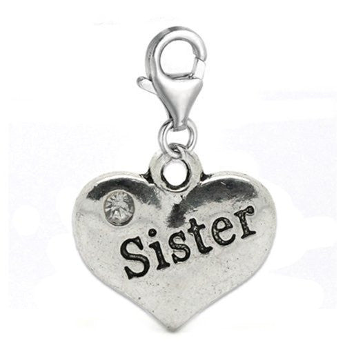 Clip on Sister Charm Pendant for European Jewelry w/ Lobster Clasp