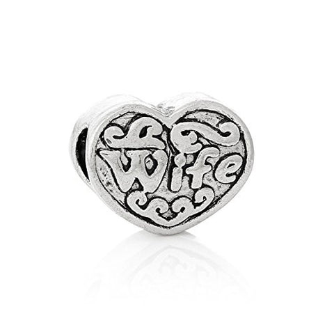 "Wife" Heart Bead European Bead Compatible for Most European Snake Chain Bracelet - Sexy Sparkles Fashion Jewelry - 1
