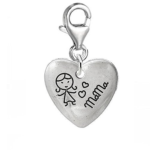 Heart with Carved Little Girl Mama Clip on Pendant for European Charm Jewelry w/ Lobster Clasp - Sexy Sparkles Fashion Jewelry