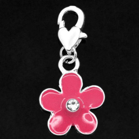 Clip on Pink Flower Charm Pendant for European Jewelry w/ Lobster Clasp - Sexy Sparkles Fashion Jewelry - 2