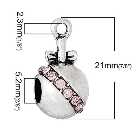 Pnk Baby Rattle w/ Bow and Created Crystals Charm Bead - Sexy Sparkles Fashion Jewelry - 3