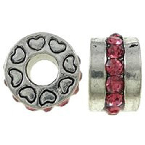 Crystal  W/hearts Carved on Charm Bead for Snake Chain Bracelet (Pink)