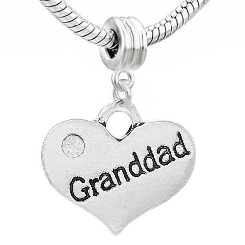 2 Sided Granddad Heart w/Crystal Stones For Snake Chain Charm Bracelet