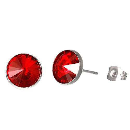 July Birthstone Stainless Steel Post Stud Earrings with  Rhinestones