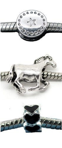 3 Cowboy Theme Charm Beads Fits Pandora Charm Bead Bracelet