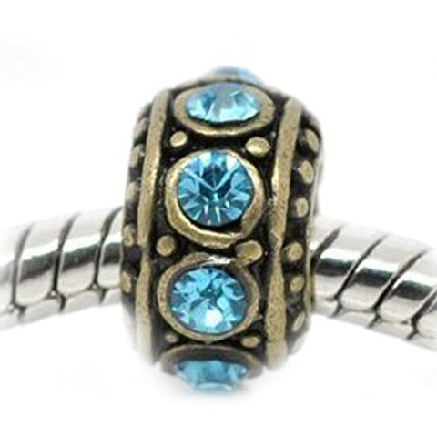 Silver Tone Sky Blue Rhinestone Charm Bead - Sexy Sparkles Fashion Jewelry - 1