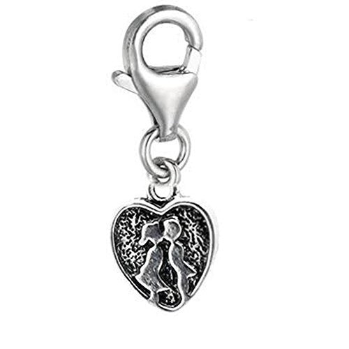Clip on Couple Kissing Pendant for European Jewelry w/ Lobster Clasp