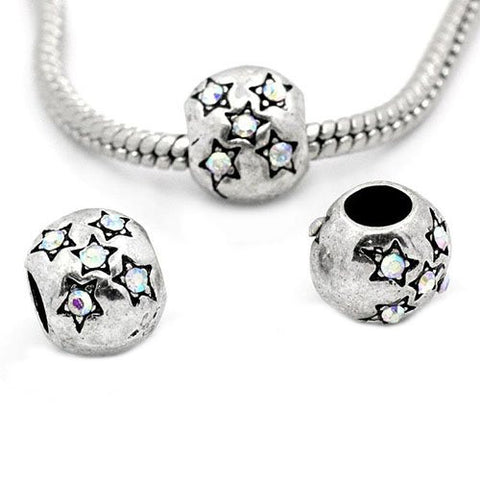 European Charm Beads Antique Silver Star Carved Ab Clear Rhinestone - Sexy Sparkles Fashion Jewelry - 3