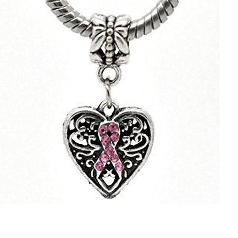 Silver Tone Bead Charm, Breast Cancer Awareness Dangle for Snake Chain Charm Bracelet - Sexy Sparkles Fashion Jewelry - 1