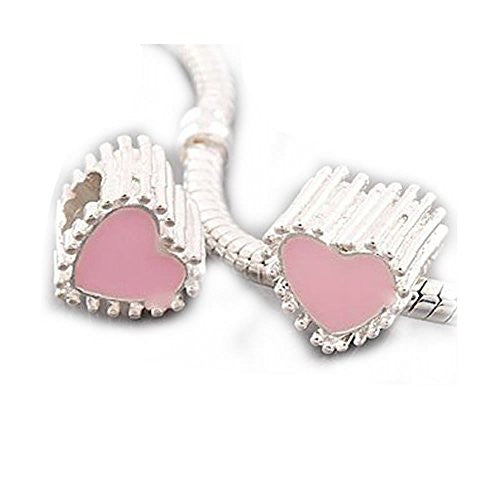 Pink Enamel Heart Charm European Bead Compatible for Most European Snake Chain Bracelet - Sexy Sparkles Fashion Jewelry - 1