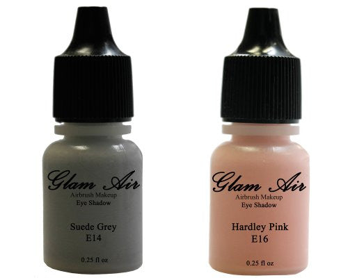 Glam Air Set of Two (2) s-E14Suede Grey & E16 Hardley Pink Airbrush Water-based 0.25 Fl. Oz. Bottles of Eyeshadow