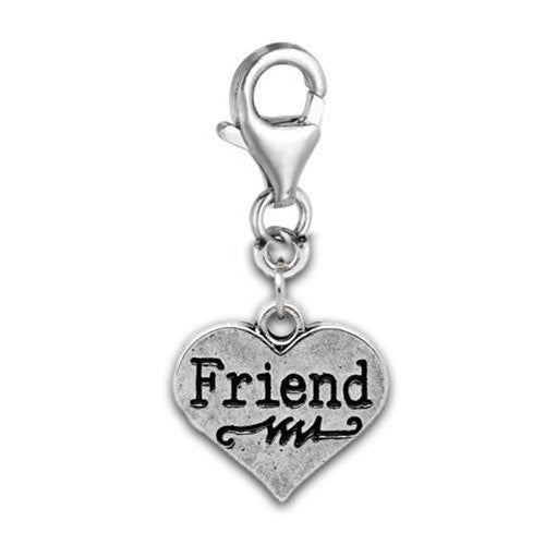 Clip on Friend on Heart Charm Pendant for European Jewelry w/ Lobster Clasp