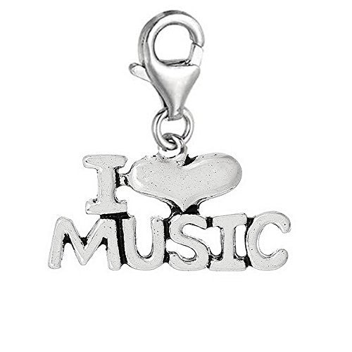 I love Music With Heart Clip On Charm Pendant for European Charm Jewelry w/ Lobster Clasp