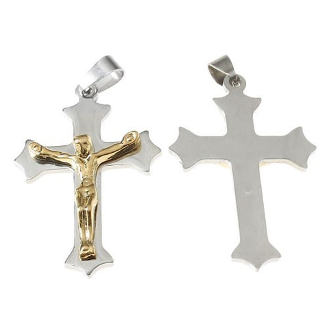 Stainless Steel Charm Pendants Cross Silver Tone & Golden Jesus Pattern 5.4cm x 3cm - Sexy Sparkles Fashion Jewelry - 2