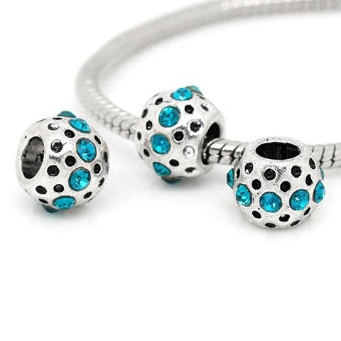 Aqua Rhinestone  Birthstone Charm European Bead Compatible for Most European Snake Chain Bracelets - Sexy Sparkles Fashion Jewelry - 2