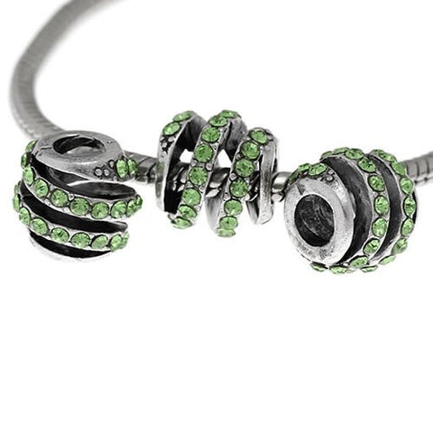 Spiral Design W/crystals Charm Spacer Bead For Snake Chain Bracelet (Green) - Sexy Sparkles Fashion Jewelry - 2