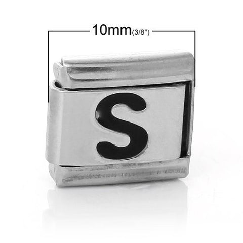 Italian Charm Bracelet Link Square Silver Tone Alphabet Letter (S) - Sexy Sparkles Fashion Jewelry - 2