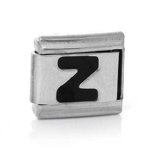 Italian Charm Bracelet Link Square Silver Tone Alphabet Letter (Z)