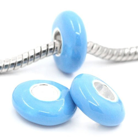 European Charm Beads Flat Round Silver Plated Enamel - Sexy Sparkles Fashion Jewelry - 3