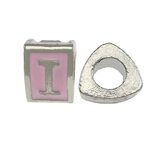 "I" Letter Triangle Charm Beads Pink Spacer for Snake Chain Charm Bracelet