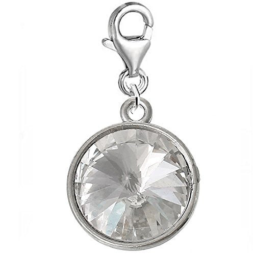 Round Rhinestone Birthstone  Rhinestone Clip on Charm Pendant for European Charm Jewelry (April) - Sexy Sparkles Fashion Jewelry