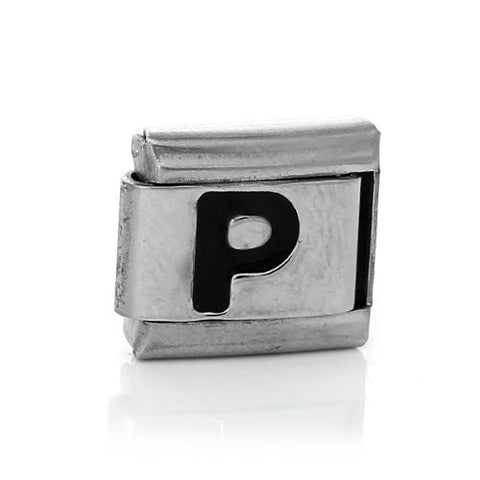 Italian Charm Bracelet Link Square Silver Tone Alphabet Letter (P) - Sexy Sparkles Fashion Jewelry - 1