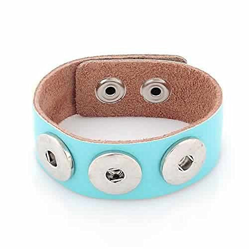 Light Blue Leather Copper Buckle Chunk Bracelets Fit Snaps Chunk Buttons 24cmx2.4cm - Sexy Sparkles Fashion Jewelry