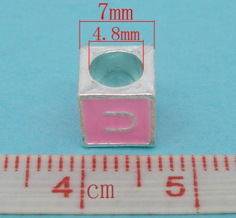"U" Letter Square Charm Beads Pink Enamel European Bead Compatible for Most European Snake Chain Charm Bracelets - Sexy Sparkles Fashion Jewelry - 3
