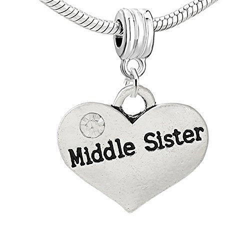 Middle Sister Heart Pendant w/Clear  Crystals