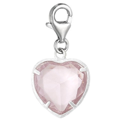 Clip-on June Birthday Heart Dangle Pendant for European Clip on Charm Jewelry w/ Lobster Clasp