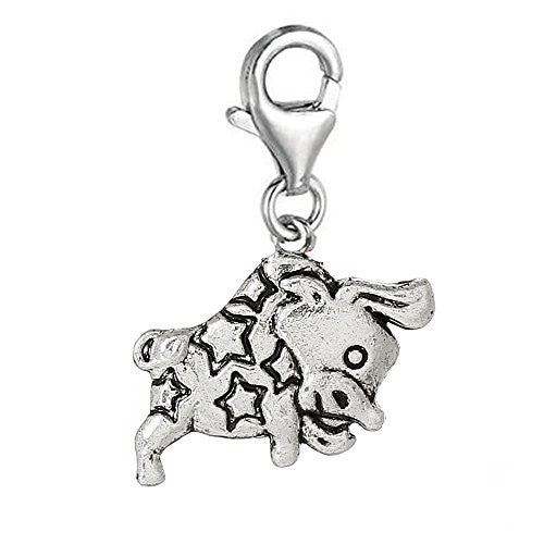 Zodiac Signs Clip On For Bracelet Charm Pendant for European Charm Jewelry w/ Lobster Clasp (Taurus)