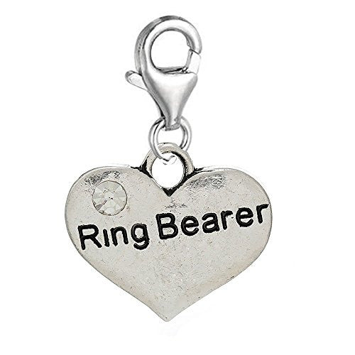 Ring Bearer Heart W/ Clear  Crystals Clip On Pendant for European Charm Jewelry w/ Lobster Clasp - Sexy Sparkles Fashion Jewelry
